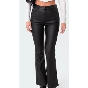 Edikted Petite Luna Faux Leather Flare Jeans